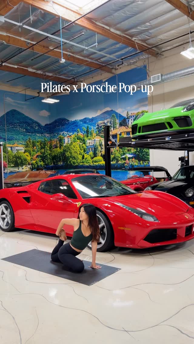 In today’s edition of doing Pilates in random places - Pilates surrounded by Porsches 😄 there have been quite a few Pilates pop-ups around the world - let me know if you want a link to join some upcoming ones 💪🏼