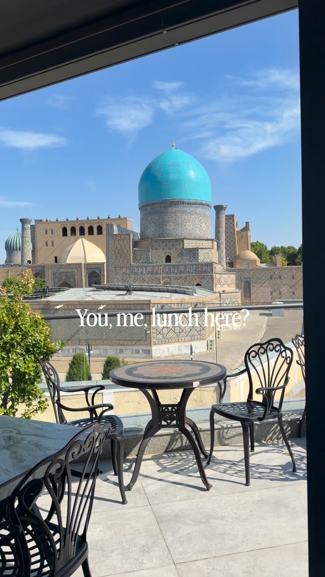 Best lunch views overlooking Registan Square in Samarkand, Uzbekistan 🇺🇿 

📍: Emirhan Restaurant