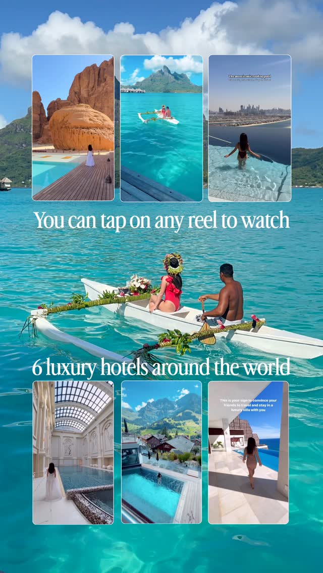 6 luxury stays using Instagram’s new feature ✨

As I was scrolling through my videos trying to find some to include for this reel… I now understand why I don’t have 100k followers yet 🤣 but anyways here are 6 videos that made the cut:

1. Habitas AlUla — Saudi Arabia
A stunning desert retreat built right into the sandstone canyons of AlUla. The hotel is designed for play in mind 😊
💰 ~$900–$1,500/night

2. St. Regis Bora Bora — French Polynesia
One of the most iconic overwater bungalow resorts with turquoise lagoons and direct views of Mount Otemanu
💰 ~$1,800–$3,000/night

3. Atlantis The Royal — Dubai
Dubai’s ultra-luxury architectural icon with stacked sky terraces, celebrity restaurants, and the famous Cloud 22 infinity pool overlooking the Palm
💰 ~$1,500–$3,000+/night

4. Four Seasons Baku — Azerbaijan
A grand palace-style hotel overlooking the Caspian Sea and Baku’s historic Old City. Surprisingly one of the more affordable Four Seasons properties while still feeling incredibly luxurious 🩵
💰 ~$450–$800/night

5. The Cambrian — Adelboden, Switzerland
A cozy alpine hotel with a pool that has amazing views of the Swiss Alps 🏔️ 
💰 ~$450–$900/night

6. Maison Mantea — Cabo, Mexico
Not technically a hotel but a luxury oceanfront villa perched above Cabo with insane views, a private infinity pool, and full-service hospitality. Perfect if you want a private-resort vibe.
💰 ~$4,500-$7,500/night (entire villa)