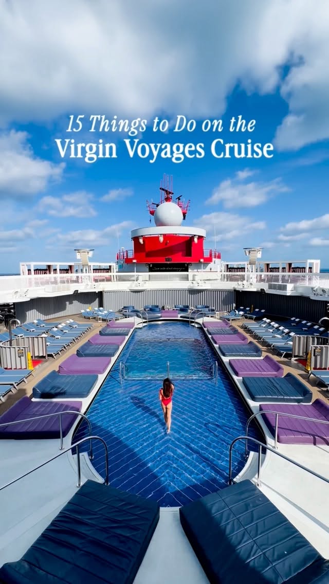 15 Things to Do on a Virgin Voyages Cruise from Miami, Florida to Bimini, Bahamas:

1. Go for a dip in the pool or jacuzzi 💦
2. Walk / run the runway on the top of the ship 🌊🏃‍♀️
3. Go to the spa (salt room, mud room, sauna, and more) 🧖‍♀️✨
4. Relax in your cabin’s hammock
5. Do a yoga class 🧘‍♀️
6. Do a Pilates class 🔥
7. Play sports (pickleball, basketball, etc.) 🏀🎾
8. Test your luck at the casino 🎰
9. Watch a show (Booked was so good!)
10. Take pics of the stunning interiors 📸✨ Every corner is aesthetic… your camera roll will be full
11. Dine at 20+ eateries 🍝🍣 So many options you’ll never get bored (and no buffets 🙌)
12. Dance at Scarlet Night (everyone wears red) ❤️💃
13. Go booty-free shopping 🛍️
14. Go on a cultural excursion in Bimini (try conch!) 🐚🌴
15. Relax at the Bimini Beach Club 🌊☀️

📍@virginvoyages x @tiktok creator cruise #sailingwithvirgin #virginvoyages