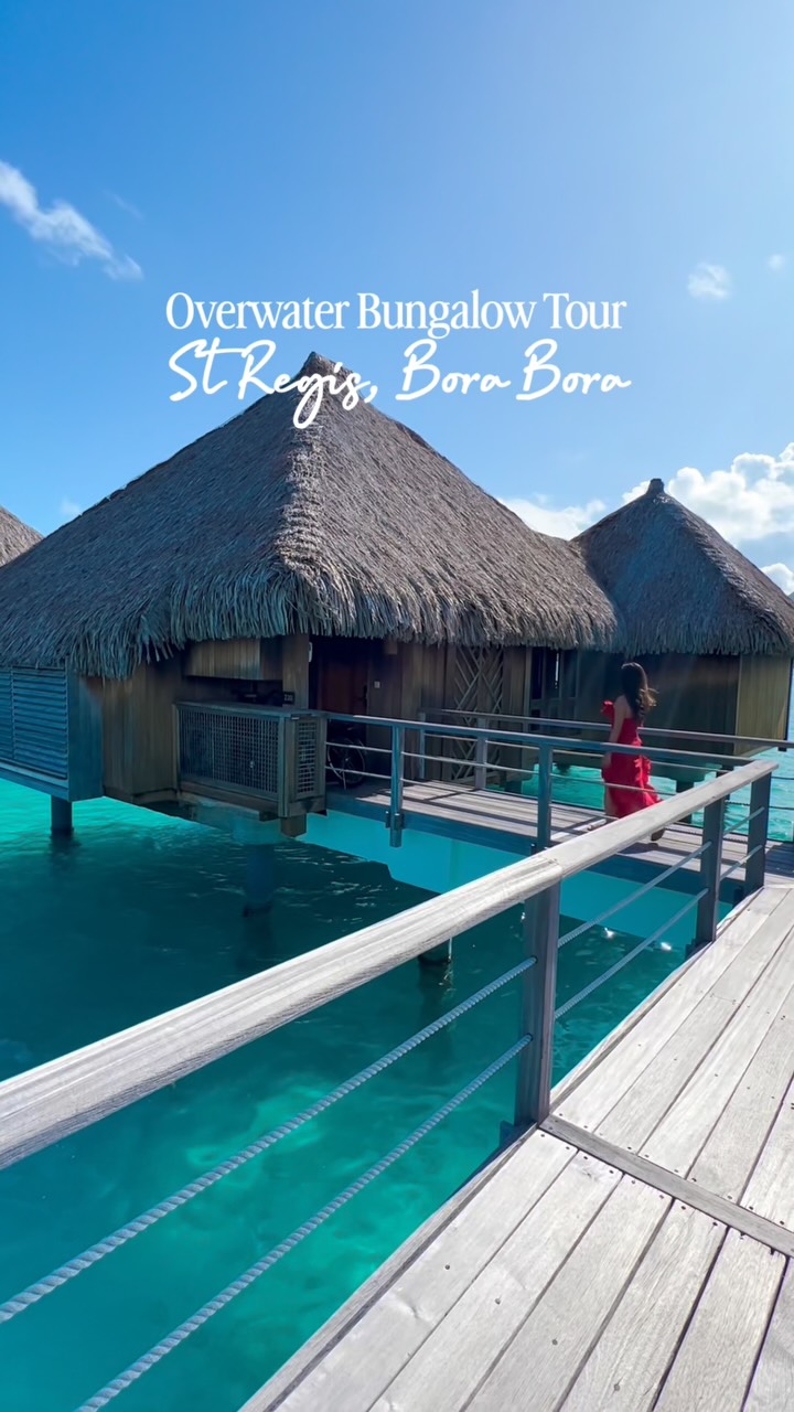 The view from my overwater bungalow at the St. Regis in Bora Bora 🤤